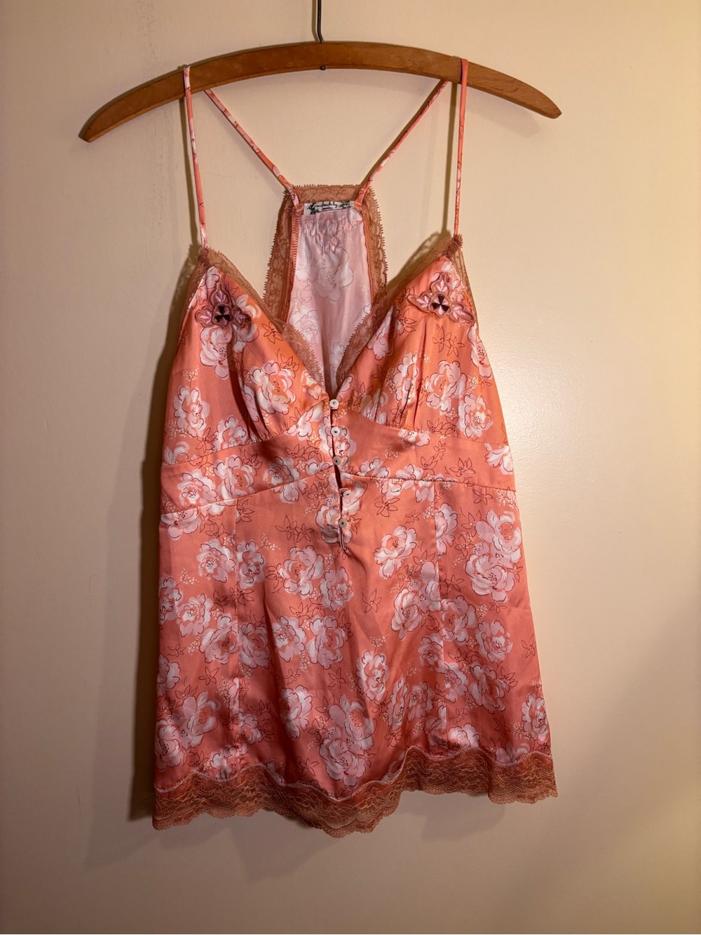 Free People Floral Peach Silky Lace Camisole